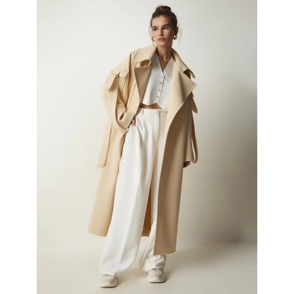 PREMİUM MODEL KOLDA CEP DETAYLI YÜN KABAN BEJ