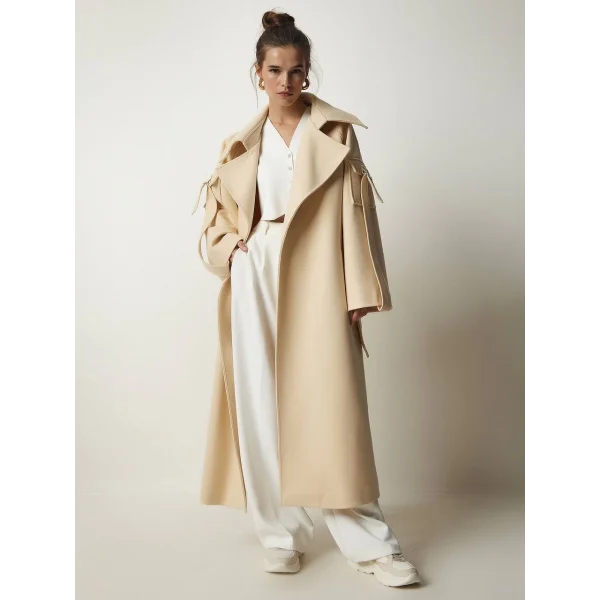 PREMİUM MODEL KOLDA CEP DETAYLI YÜN KABAN BEJ