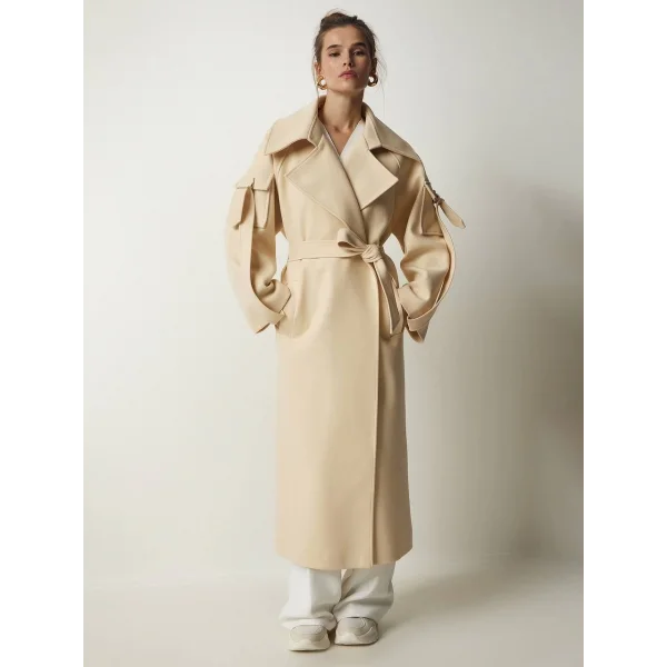 PREMİUM MODEL KOLDA CEP DETAYLI YÜN KABAN BEJ