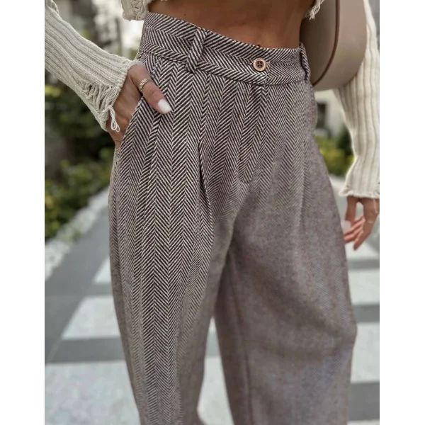 Balıksırtı Pamuklu Palazzo Pantolon Kahve