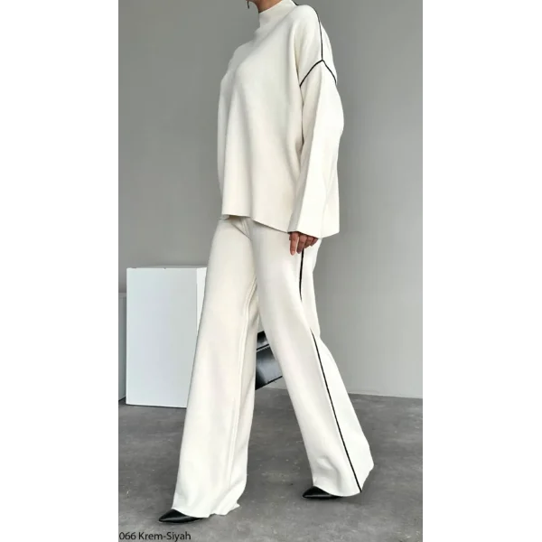 ÇİZGİLİ KREM KAZAK PANTOLON TAKIM