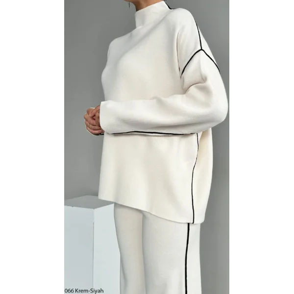 ÇİZGİLİ KREM KAZAK PANTOLON TAKIM