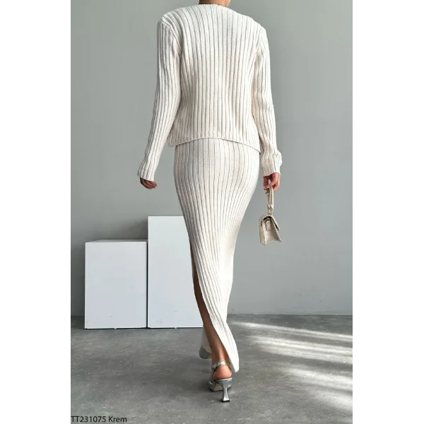 FİTİLLİ KREM TRİKO TAKIM ETEK HIRKA CROP