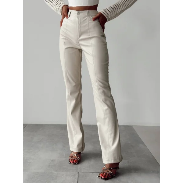 QUZU YÜKSEK BEL DERİ PANTOLON TAŞ