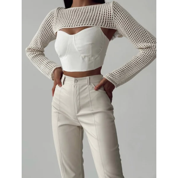 QUZU YÜKSEK BEL DERİ PANTOLON TAŞ