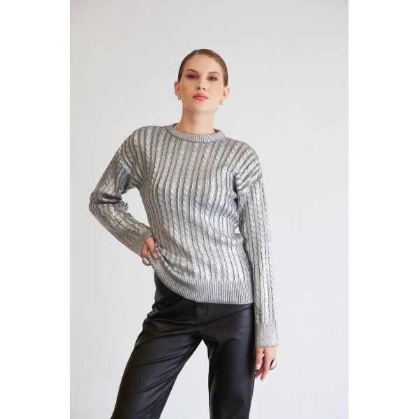 BASKILI DOKULU TRİKO KAZAK GRİ