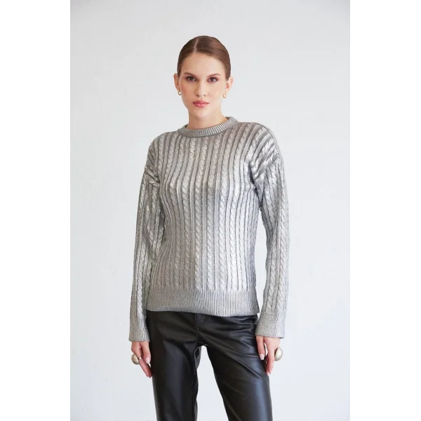 BASKILI DOKULU TRİKO KAZAK GRİ