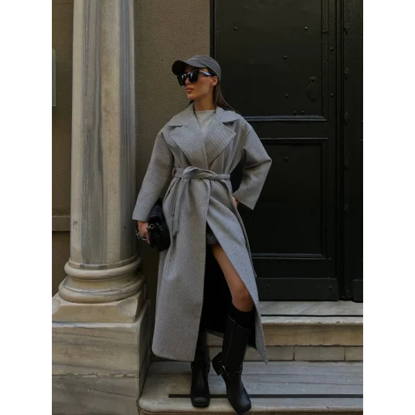 BAGLAMALI YÜN KABAN GRİ