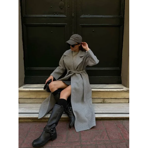 BAGLAMALI YÜN KABAN GRİ