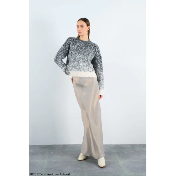 İNCİ TAŞLI ŞARDONLU KAZAK GRİ