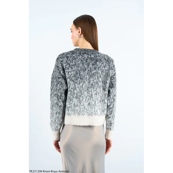 İNCİ TAŞLI ŞARDONLU KAZAK GRİ