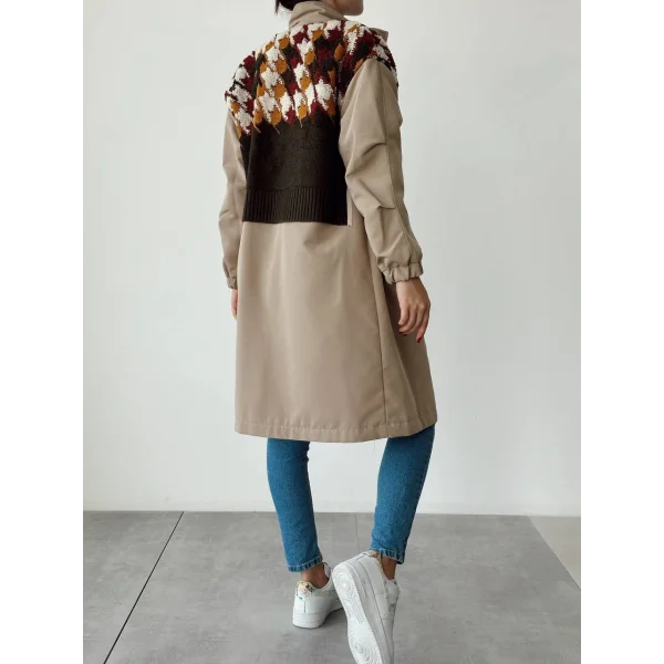 TRİKO GARNİLİ TRENÇKOT HAKİ TAŞ