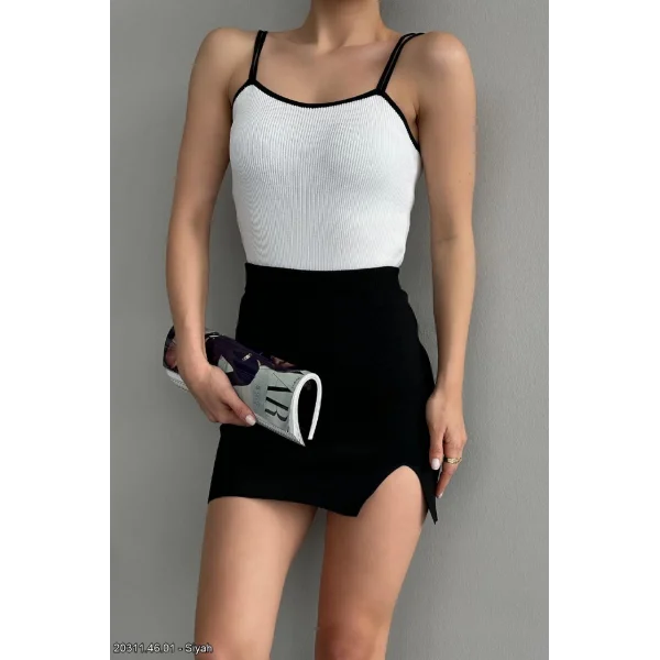 MİNİ YIRTMAÇLI TRİKO SİYAH ETEK