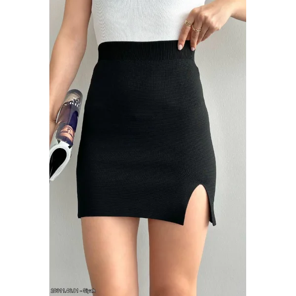 MİNİ YIRTMAÇLI TRİKO SİYAH ETEK