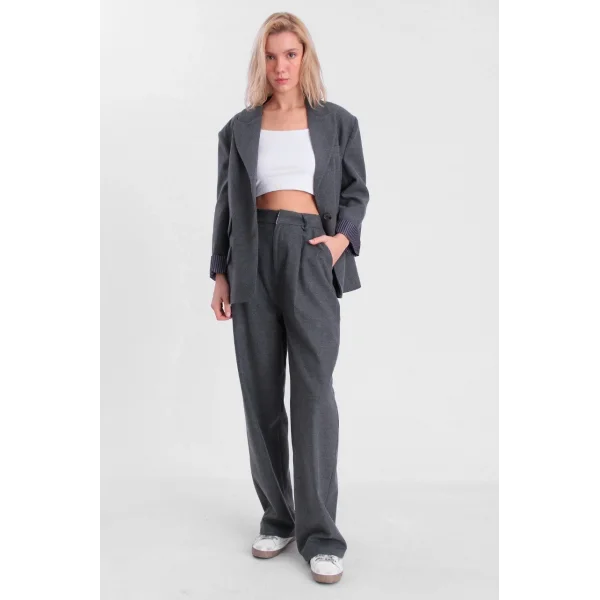 GABARDİN DOKULU CEKET PANTOLON TAKIM GRİ