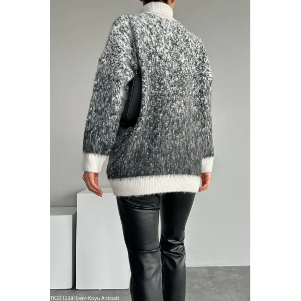 DESENLİ GRİ BALIKÇI YAKA KAZAK