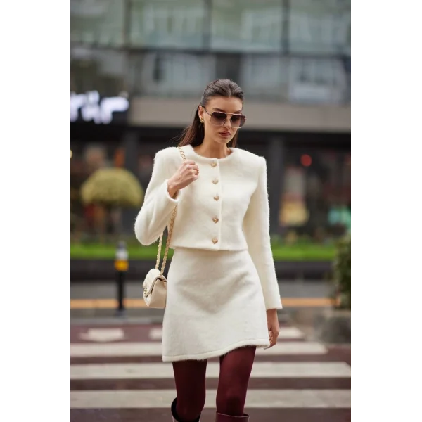 KAŞMİR DOKULU CEKET ETEK BEYAZ