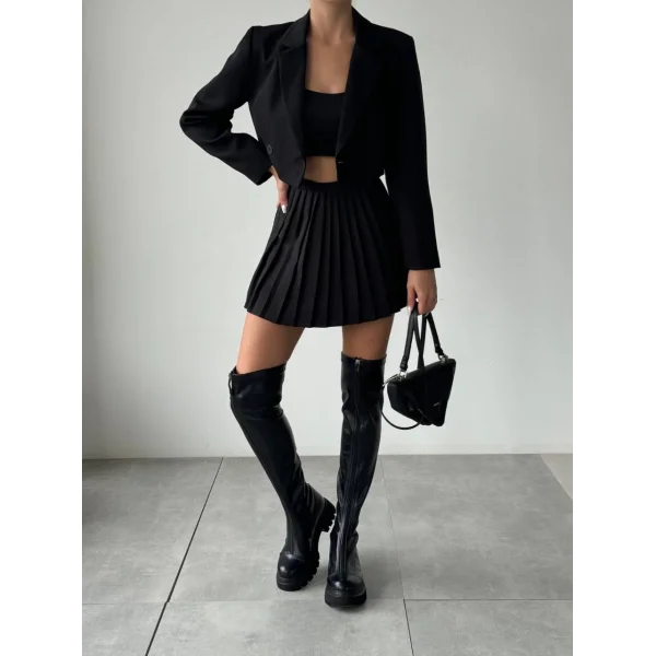 PİLELİ ŞORT ETEK SİYAH