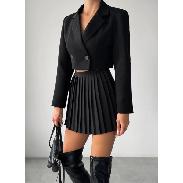 PİLELİ ŞORT ETEK SİYAH