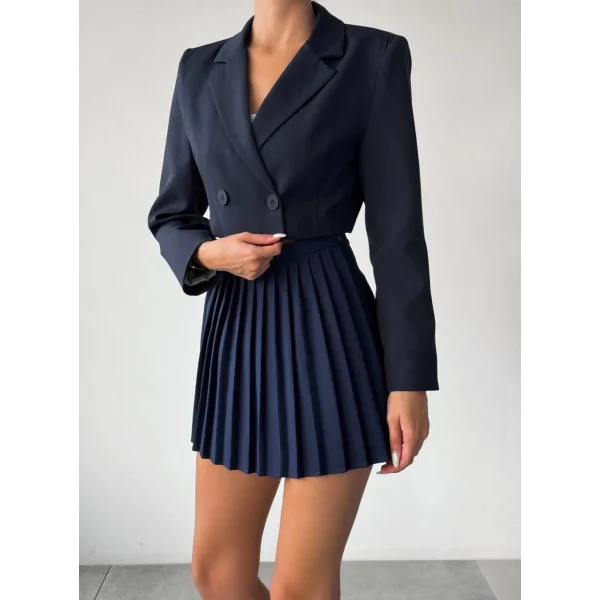 PİLELİ ŞORT ETEK LACİVERT