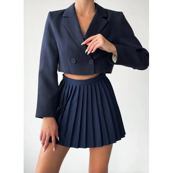 PİLELİ ŞORT ETEK LACİVERT