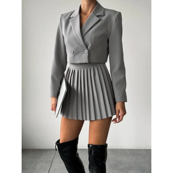 PİLELİ ŞORT ETEK GRİ