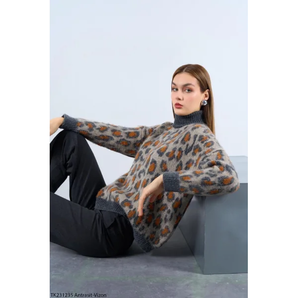 LEOPAR DESENLİ TRİKO KAZAK
