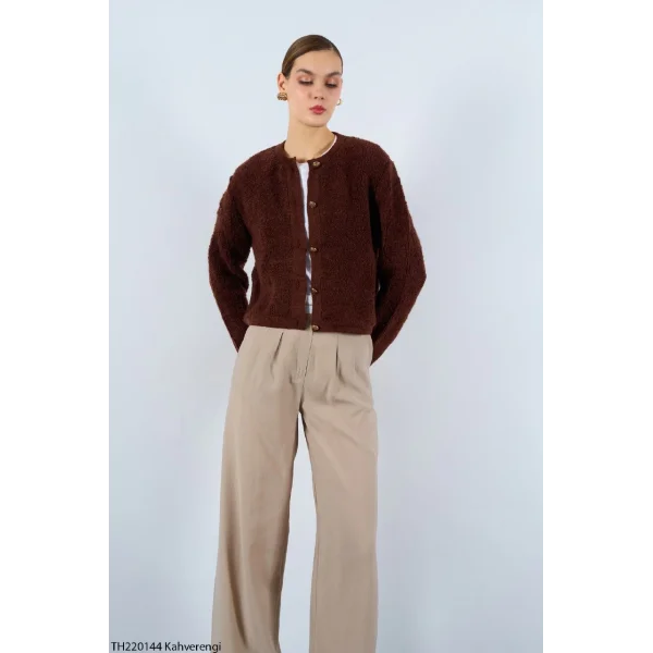 HAVLU DESEN KISA HIRKA KAHVERENGİ