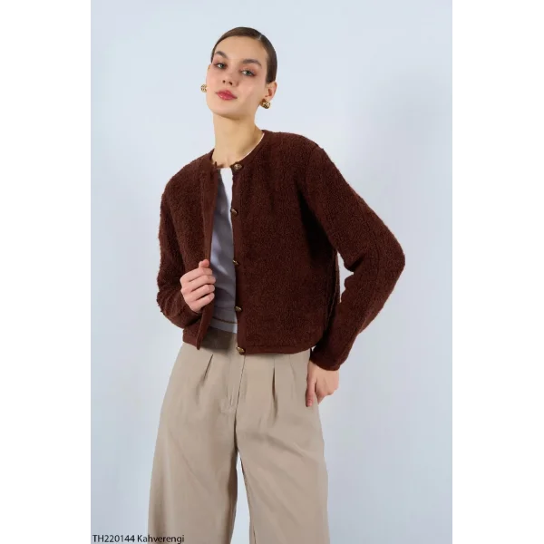 HAVLU DESEN KISA HIRKA KAHVERENGİ