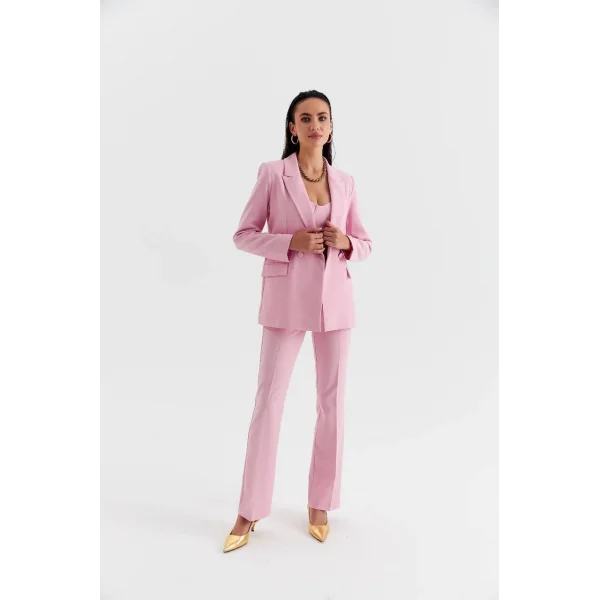 PEMBE CROP BLAZER CEKET PANTOLON TAKIM