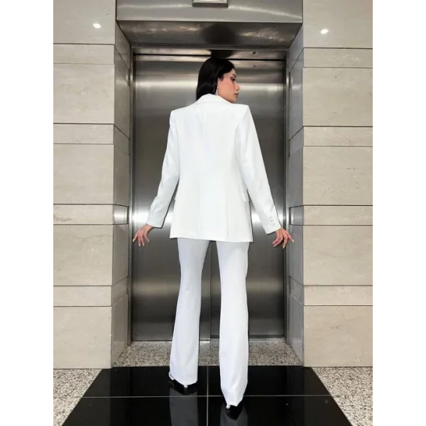 BEYAZ CROP BLAZER CEKET PANTOLON TAKIM