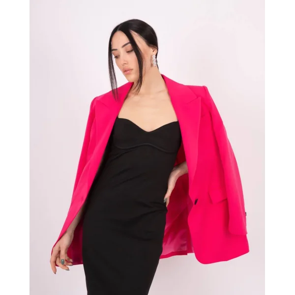 Fuşya Tek Düğme Astarlı Blazer Ceket
