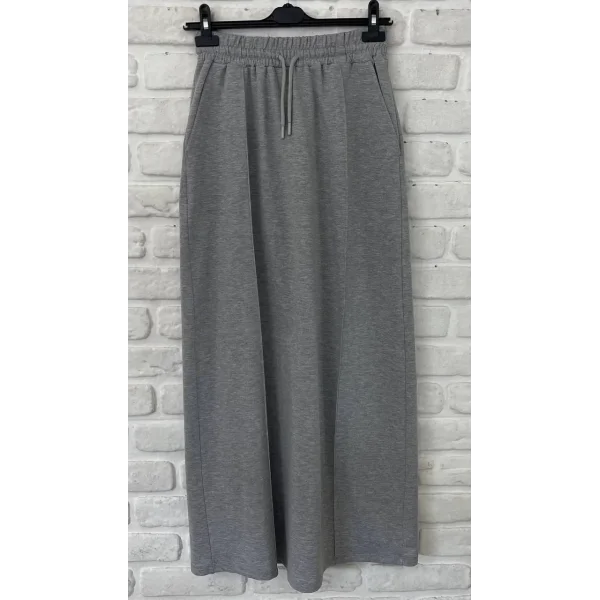 Pamuk Kumaş Yırtmaçlı Uzun Gri Etek