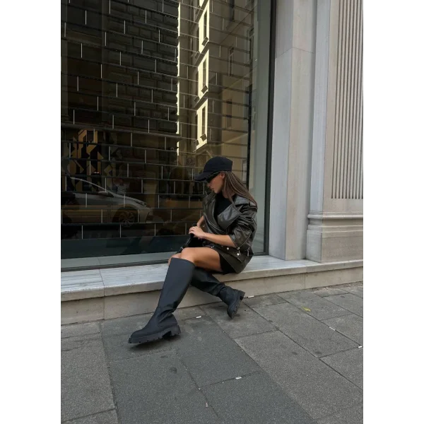 HAKİ KOL FERMUAR DETAY DERİ CEKET