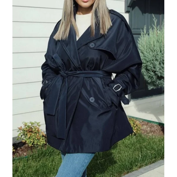 KUŞAKLI ASTARLI KISA TRENÇKOT LACİVERT