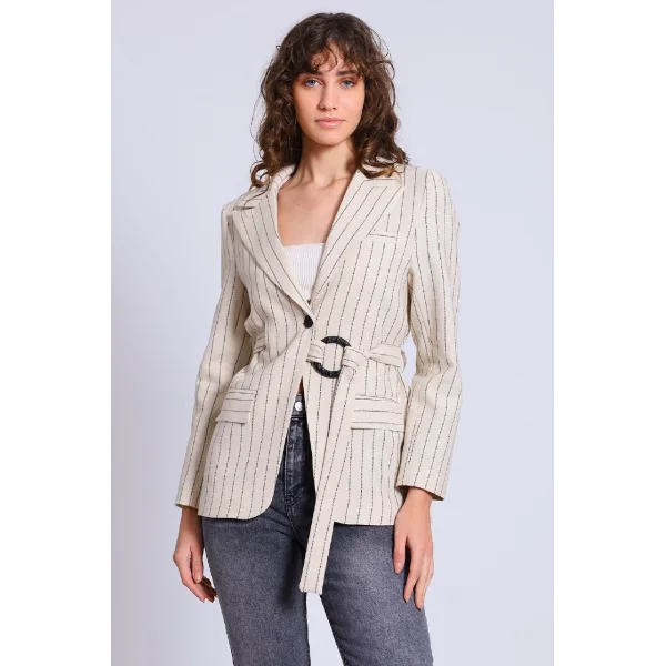 TAŞ ÇİZGİLİ PREMİUM KETEN CEKET