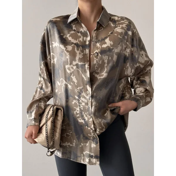 PARILTI KAMUFLAJ DESEN GÖMLEK HAKİ