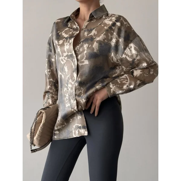 PARILTI KAMUFLAJ DESEN GÖMLEK HAKİ