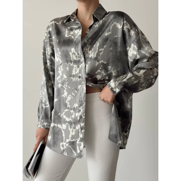 PARILTI KAMUFLAJ DESEN GÖMLEK GRİ