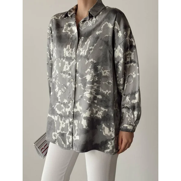 PARILTI KAMUFLAJ DESEN GÖMLEK GRİ