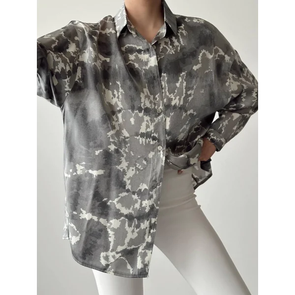 PARILTI KAMUFLAJ DESEN GÖMLEK GRİ