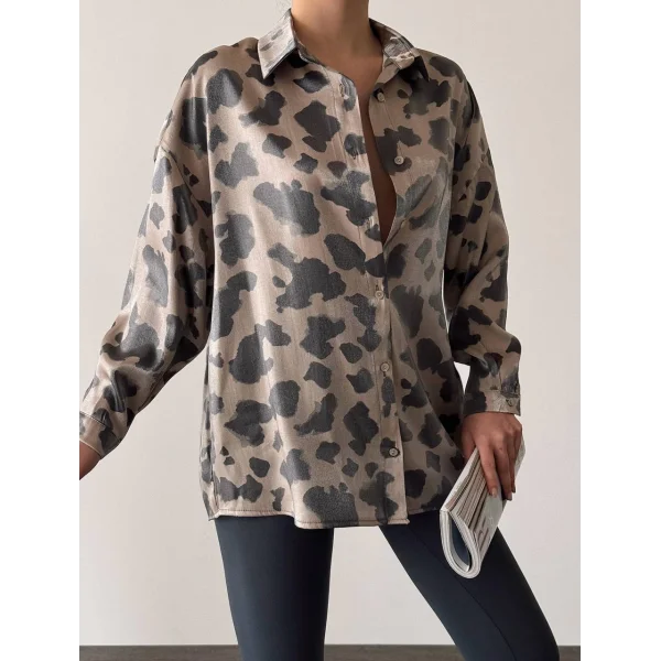 PARILTI BENEKLİ DESEN GÖMLEK VİZON