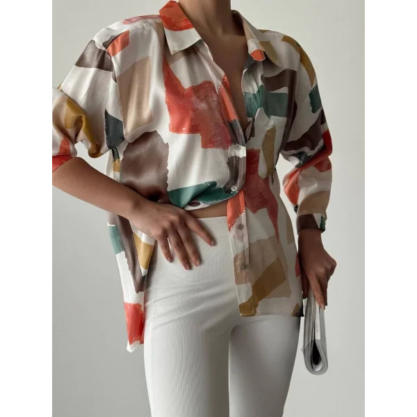 RENKLİ TEK CEP SATEN GÖMLEK TURUNCU