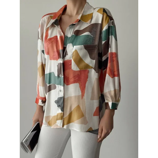 RENKLİ TEK CEP SATEN GÖMLEK TURUNCU