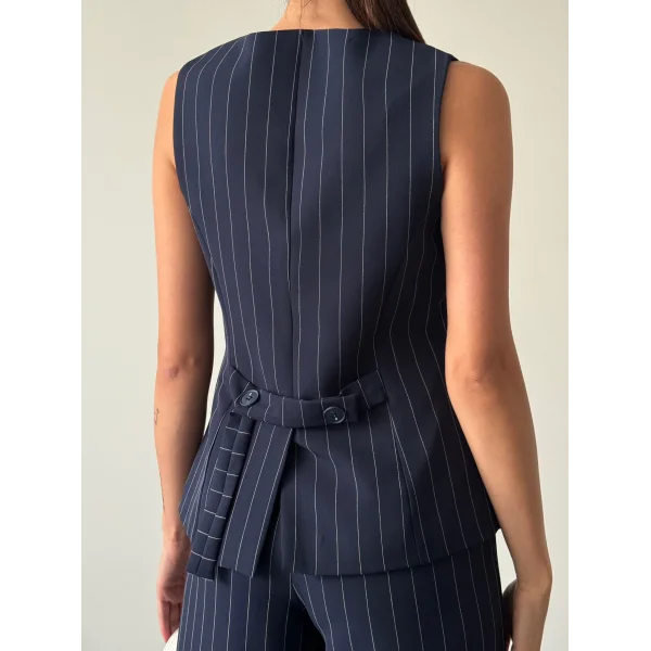 ÇİZGİLİ PAMUKLU YELEK PANTOLON TAKIM SİYAH