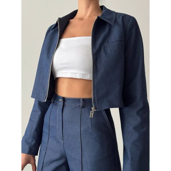 DENİM GABARDİN CEKET PANTOLON TAKIM LACİVERT