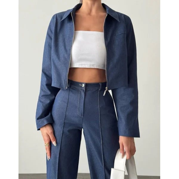 DENİM GABARDİN CEKET PANTOLON TAKIM LACİVERT