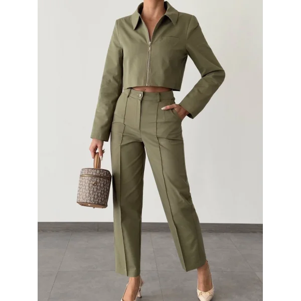 DENİM GABARDİN CEKET PANTOLON TAKIM HAKİ