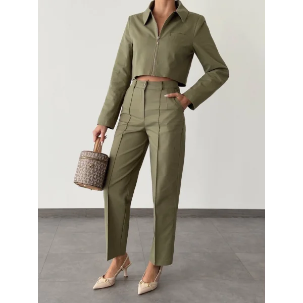 DENİM GABARDİN CEKET PANTOLON TAKIM HAKİ