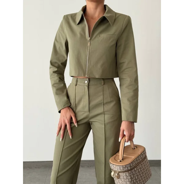 DENİM GABARDİN CEKET PANTOLON TAKIM HAKİ